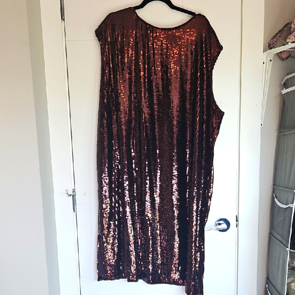Anthropologie Metallic Copper-Brown Sequin Asymmetrical Dress